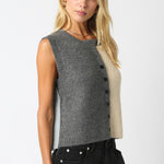 Color Block Knit Button Sweater Vest - Charcoal Combo, Women's Vests Collection