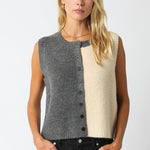 Color Block Knit Button Sweater Vest - Charcoal Combo, Women's Vests Collection