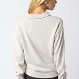 Long Sleeve Collared Soft Sweater - ecru, womens sweater collection