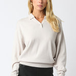 Long Sleeve Collared Soft Sweater - ecru, womens sweater collection