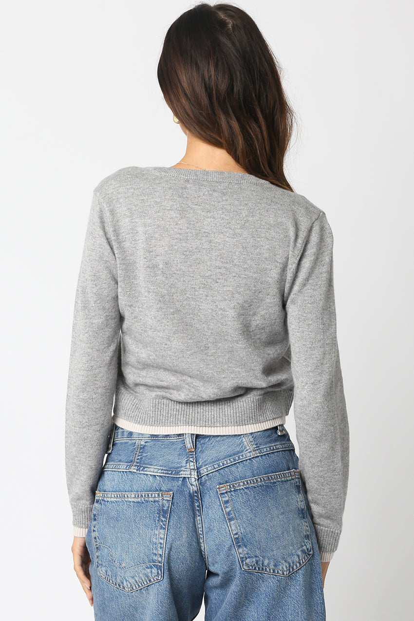 Cardigan With Two Tone Trim - grey/ecru, womens cardigan collection