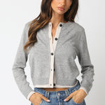 Cardigan With Two Tone Trim - grey/ecru, womens cardigan collection