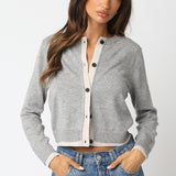 Cardigan With Two Tone Trim - grey/ecru, womens cardigan collection