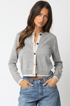 Cardigan With Two Tone Trim - grey/ecru, womens cardigan collection