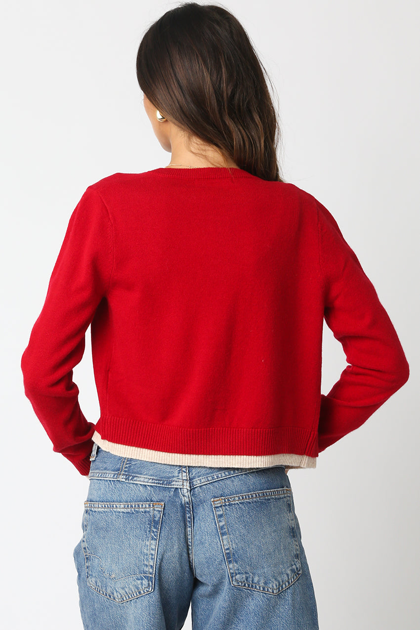 Cardigan With Two Tone Trim - scarlet/oatmeal, womens cardigan collection