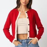 Cardigan With Two Tone Trim - scarlet/oatmeal, womens cardigan collection