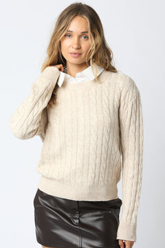 Cable Knit Sweater With Collar Insert - light oatmeal, womens sweater collection