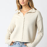 Collarless Button Down Cardigan