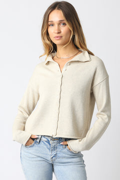Collarless Button Down Cardigan