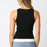 Double Layer Scoop Neck Tank - black/off white, womens tank top collection