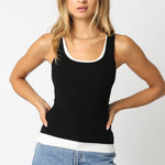 Double Layer Scoop Neck Tank - black/off white, womens tank top collection
