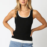 Double Layer Scoop Neck Tank - black/off white, womens tank top collection