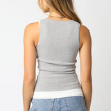 Double Layer Scoop Neck Tank - grey/off white, womens tank top collection