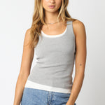 Double Layer Scoop Neck Tank - grey/off white, womens tank top collection