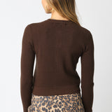 Ribbed Cardigan With Gold Buttons - brown, womens cardigan collection