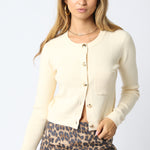 Ribbed Cardigan With Gold Buttons - cream, womens cardigan collection