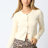 Ribbed Cardigan With Gold Buttons - cream, womens cardigan collection