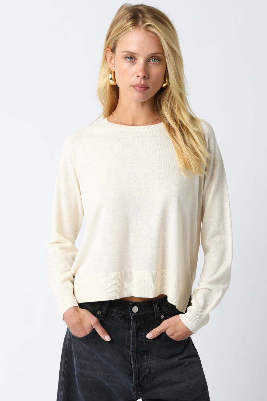 Light Crew Neck Sweater - cream, womens sweater collection