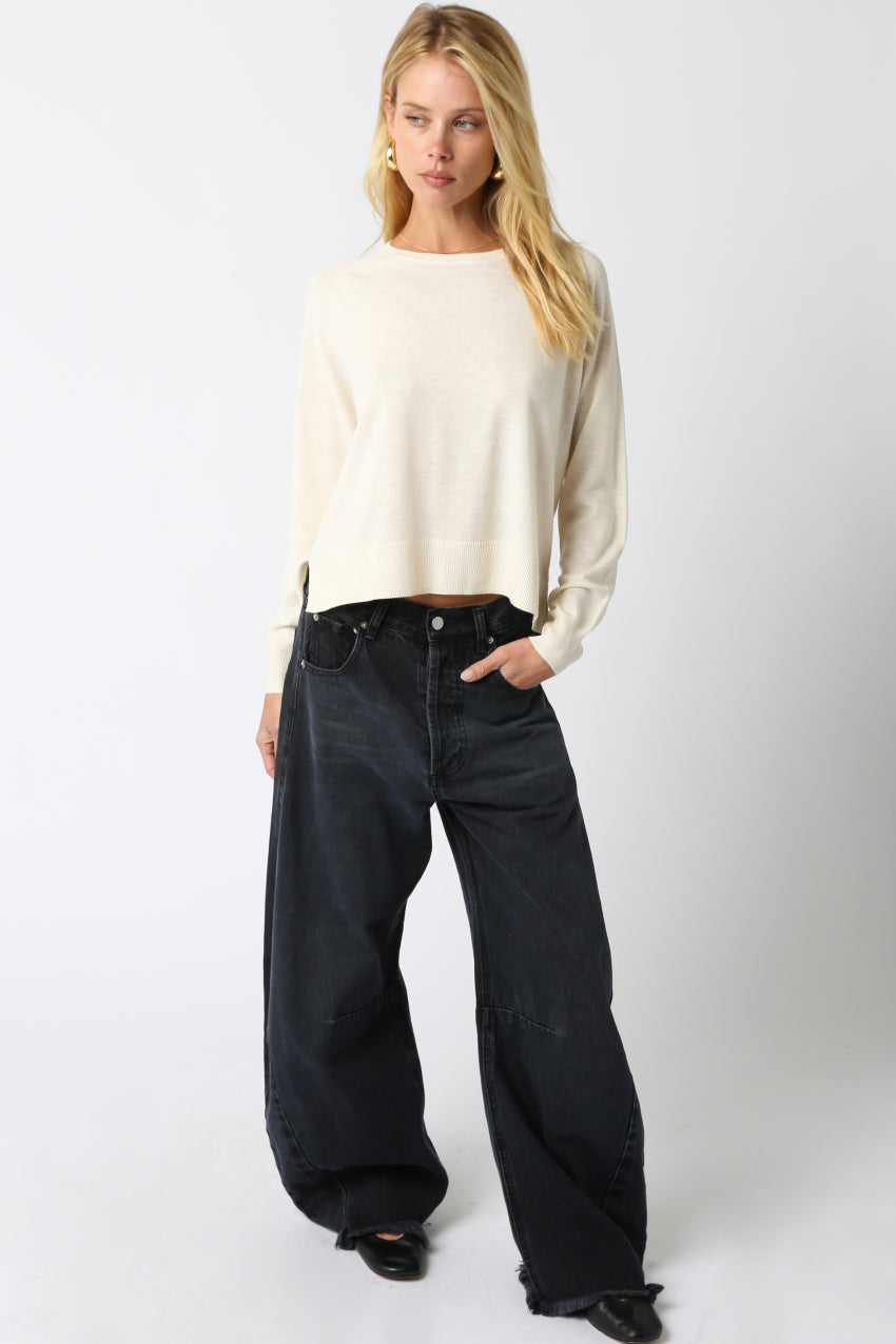 Light Crew Neck Sweater - cream, womens sweater collection