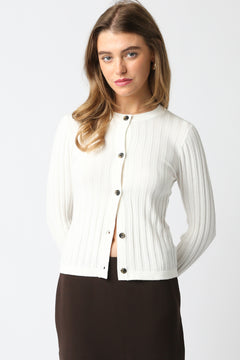 Long Sleeve Button Front Sweater - cream, womens sweater collection