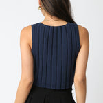 Sleeveless Round Neck Top - navy blue, womens top collection