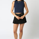 Sleeveless Round Neck Top - navy blue, womens top collection