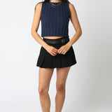Sleeveless Round Neck Top - navy blue, womens top collection