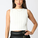 Sleeveless Round Neck Top - white, womens top collection