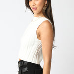 Sleeveless Round Neck Top - white, womens top collection