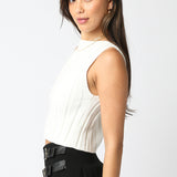 Sleeveless Round Neck Top - white, womens top collection