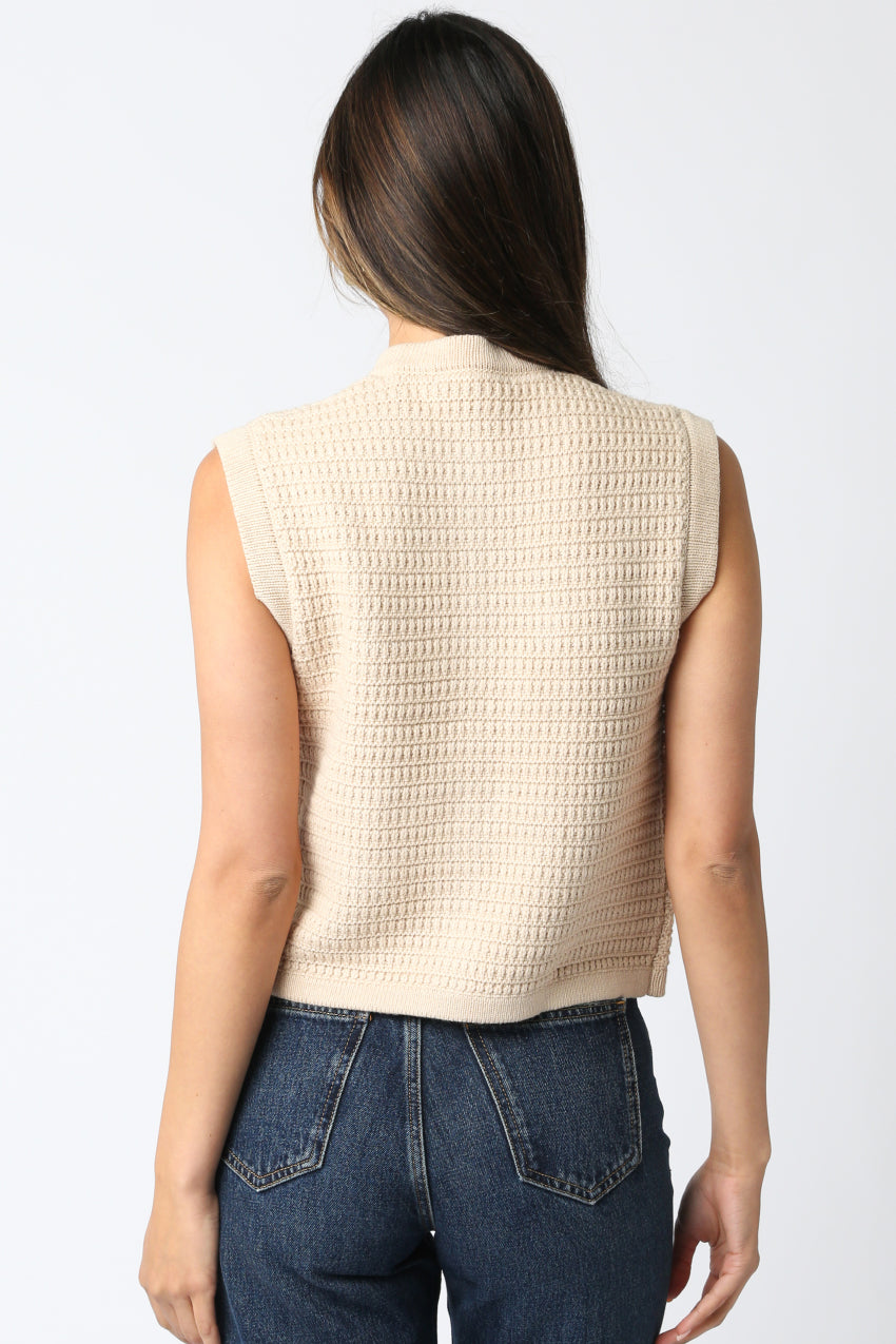 Gold Button Front Vest - cream, womens top collection