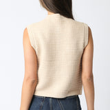 Gold Button Front Vest - cream, womens top collection
