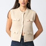 Gold Button Front Vest - cream, womens top collection