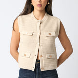 Gold Button Front Vest - cream, womens top collection