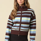 Stripe Collared Sweater With Zip