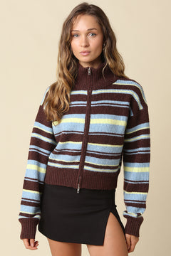 Stripe Collared Sweater With Zip