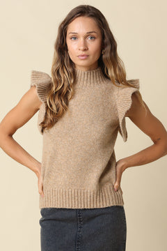 Ruffle Sleeve Mock Neck Sweater