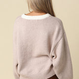 V Neck Knit Sweater With Contrast Trim