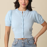 Puff Shoulder Button Down Sweater