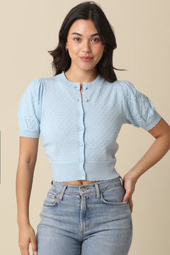 Puff Shoulder Button Down Sweater