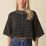 Quarter Sleeve Stripe Sweater