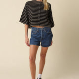 Quarter Sleeve Stripe Sweater