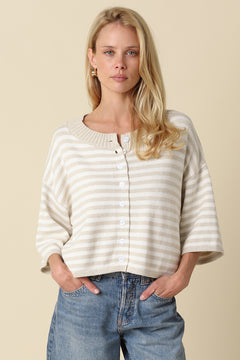 Quarter Sleeve Stripe Sweater