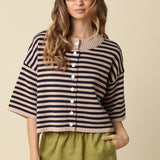 Quarter Sleeve Stripe Sweater