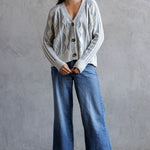 Cable Knit Cardigan - cream blue, womens cardigan collection