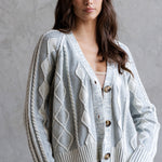 Cable Knit Cardigan - cream blue, womens cardigan collection
