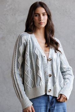 Cable Knit Cardigan - cream blue, womens cardigan collection