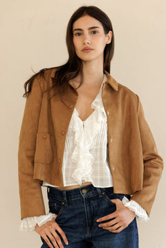 Faux Suede Button Front Jacket - Camel, Women's Jackets Collection