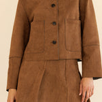 Faux Suede Button Down Jacket - Brown, Women's Jackets Collection