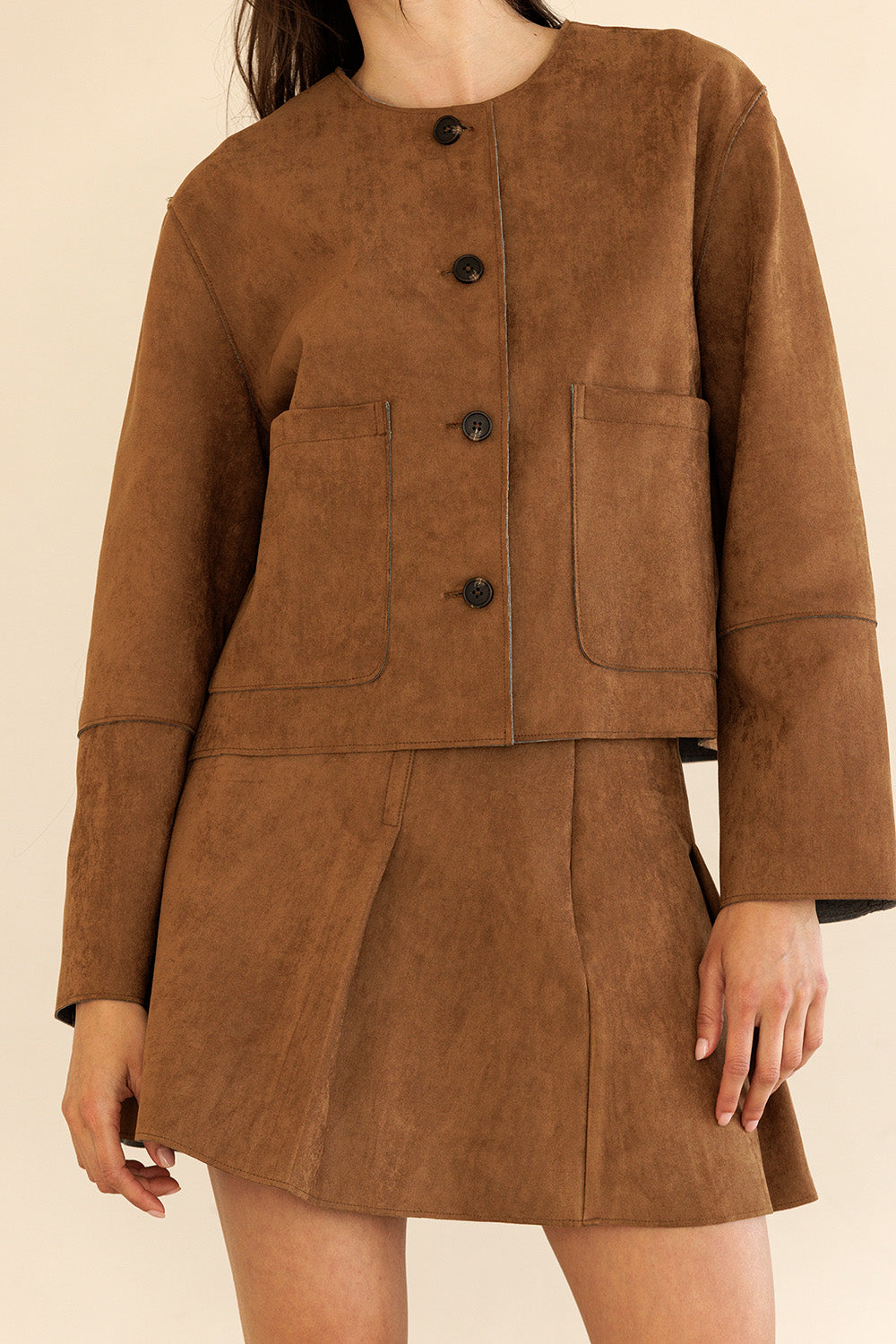 Faux Suede Button Down Jacket - Brown, Women's Jackets Collection